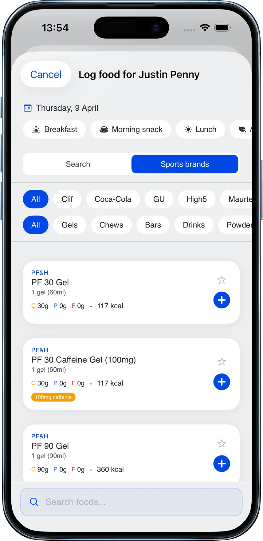 Log fuel for athlete
