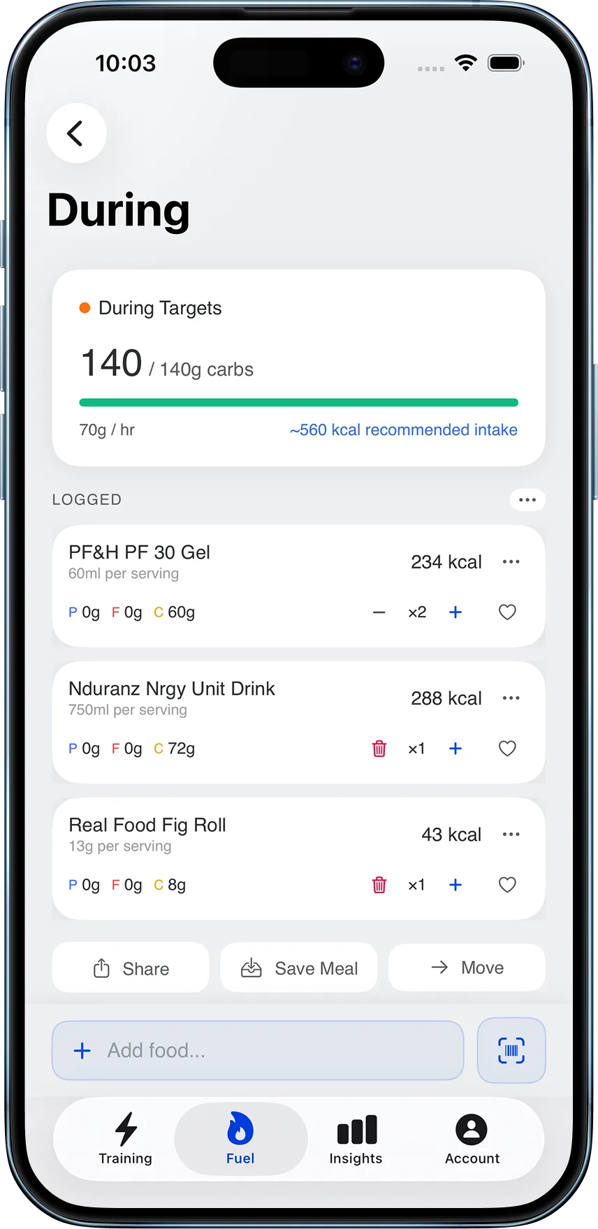 During ride fuelling