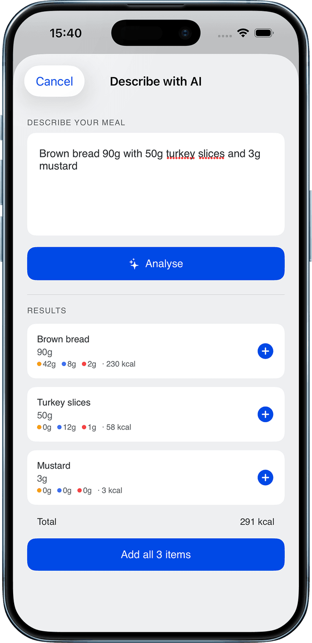 Describe and log a meal