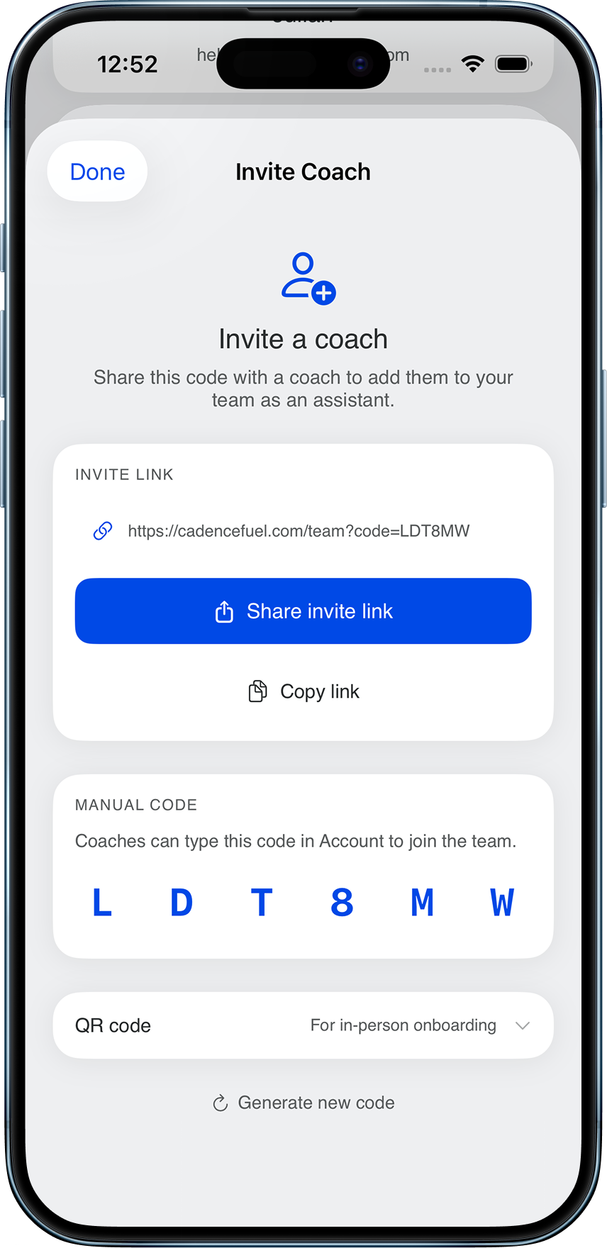 Invite coach screen