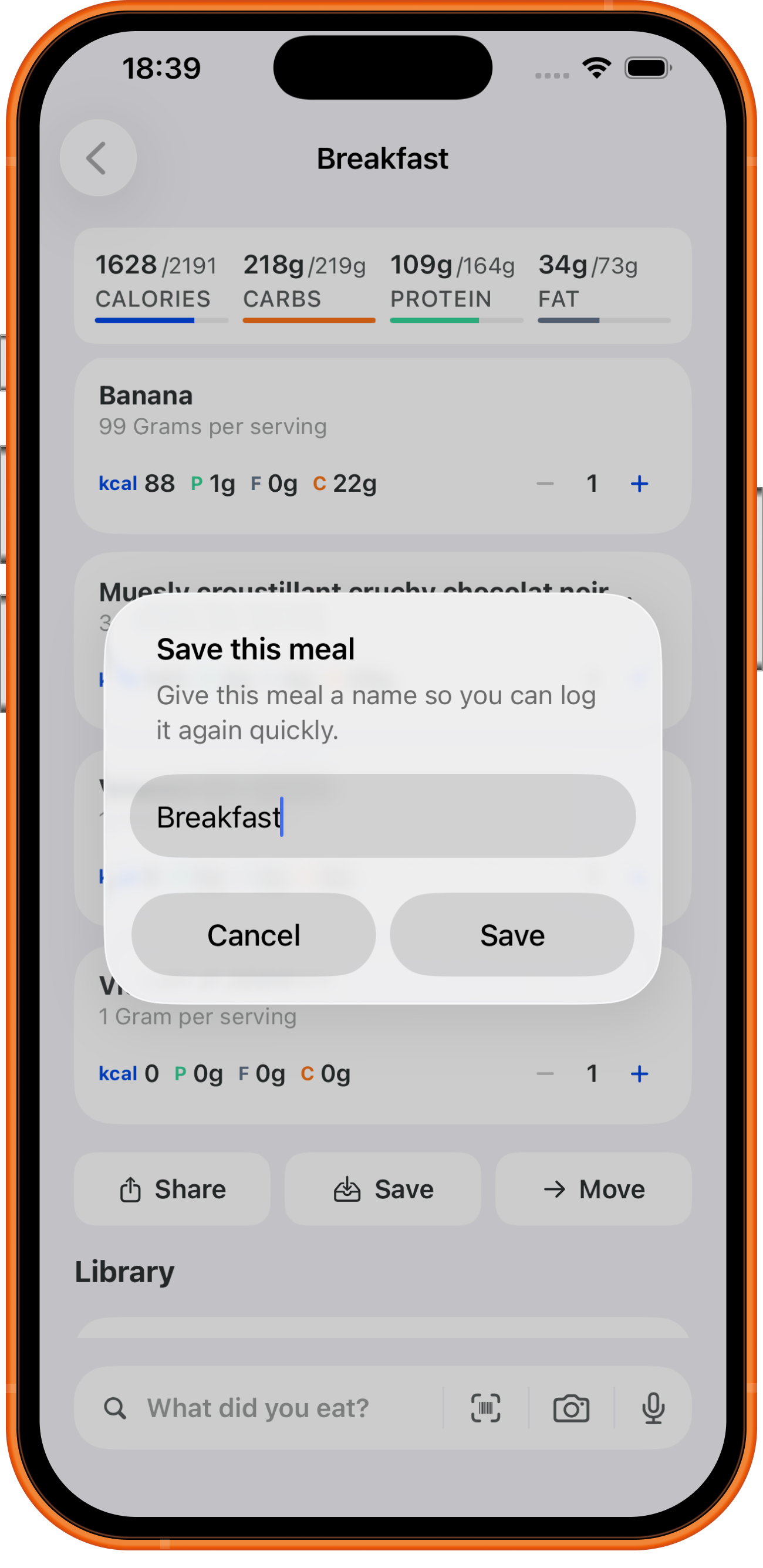 Save this meal dialog