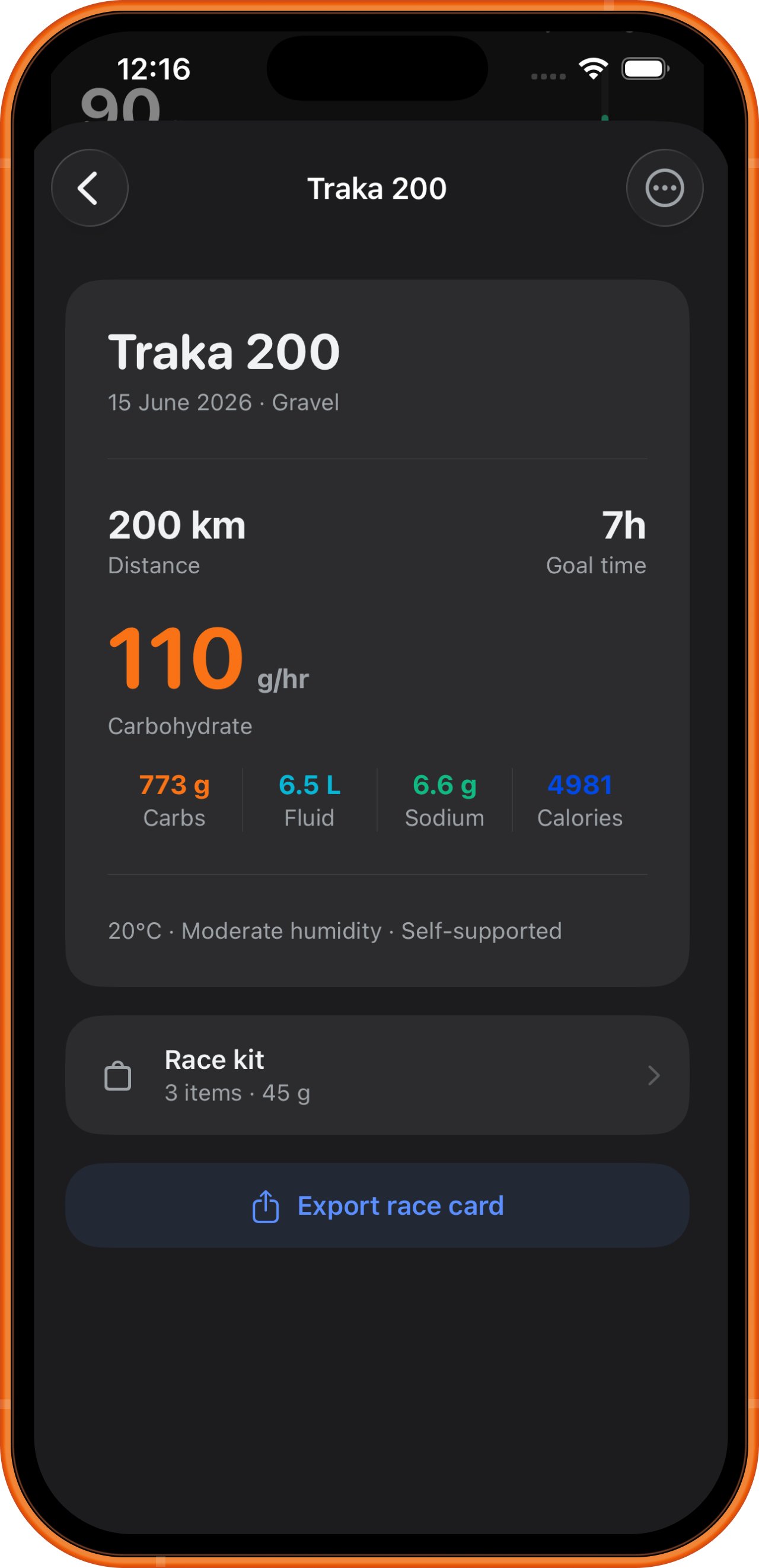 M0VE race fuel planner, carb and fluid targets per segment